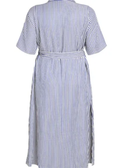 Knöchellanges Hemdblusenkleid mit Bindegürtel und Streifen