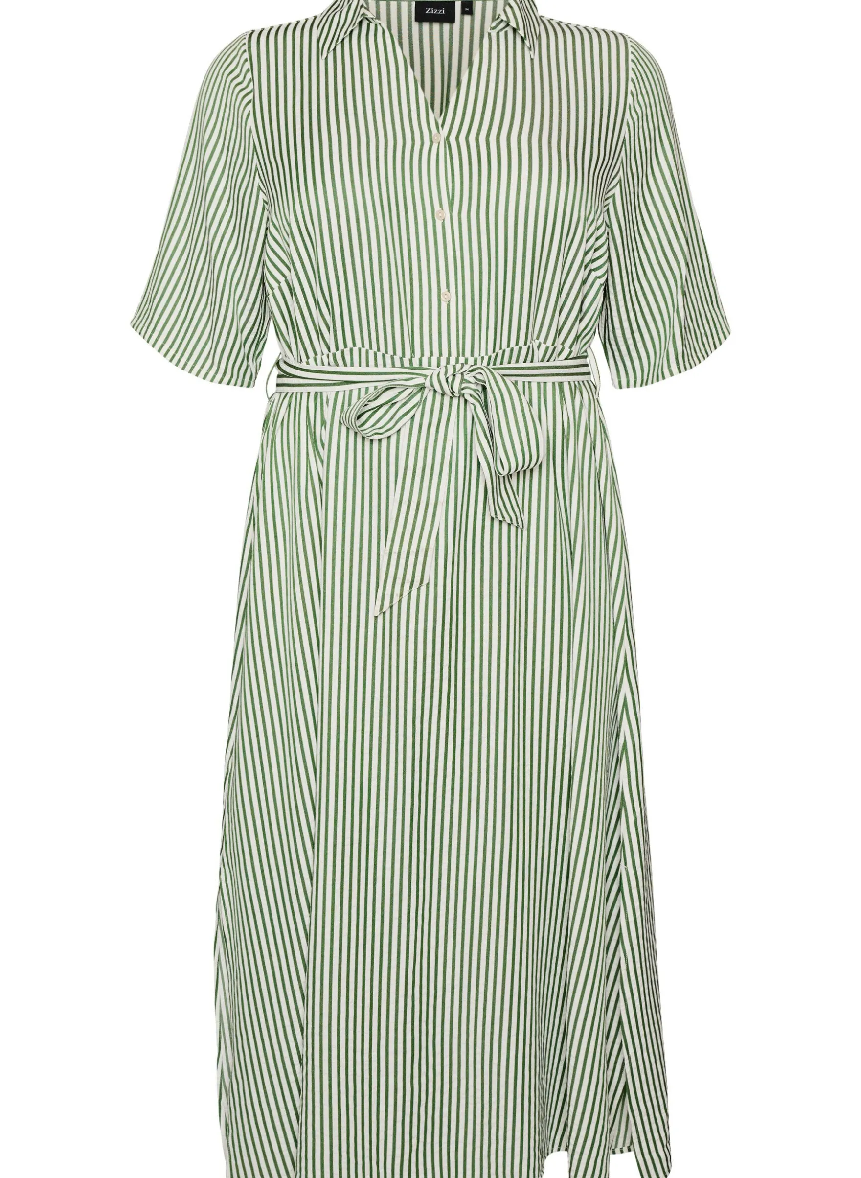 Knöchellanges Hemdblusenkleid mit Bindegürtel und Streifen