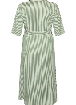 Knöchellanges Hemdblusenkleid mit Bindegürtel und Streifen