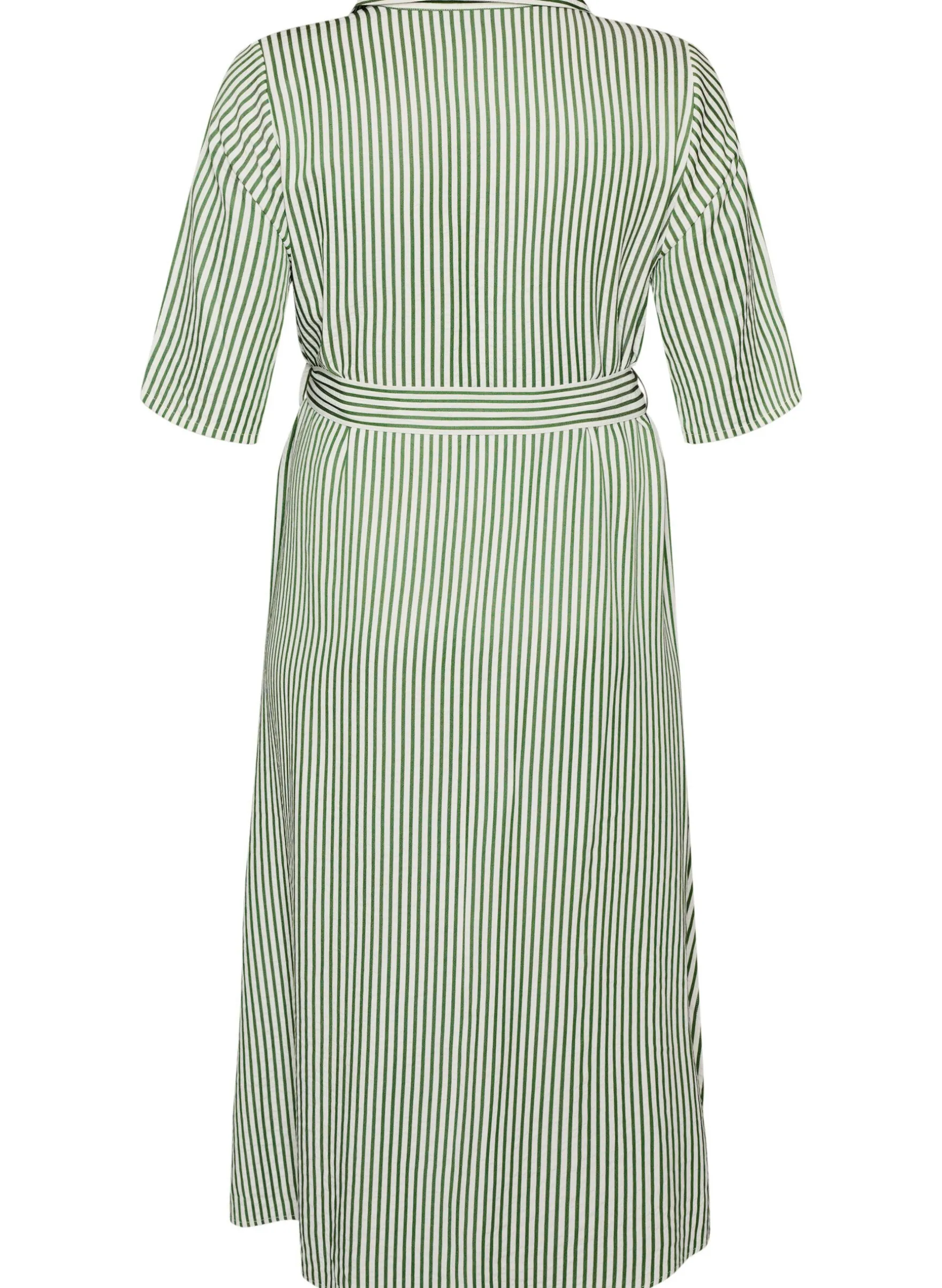 Knöchellanges Hemdblusenkleid mit Bindegürtel und Streifen