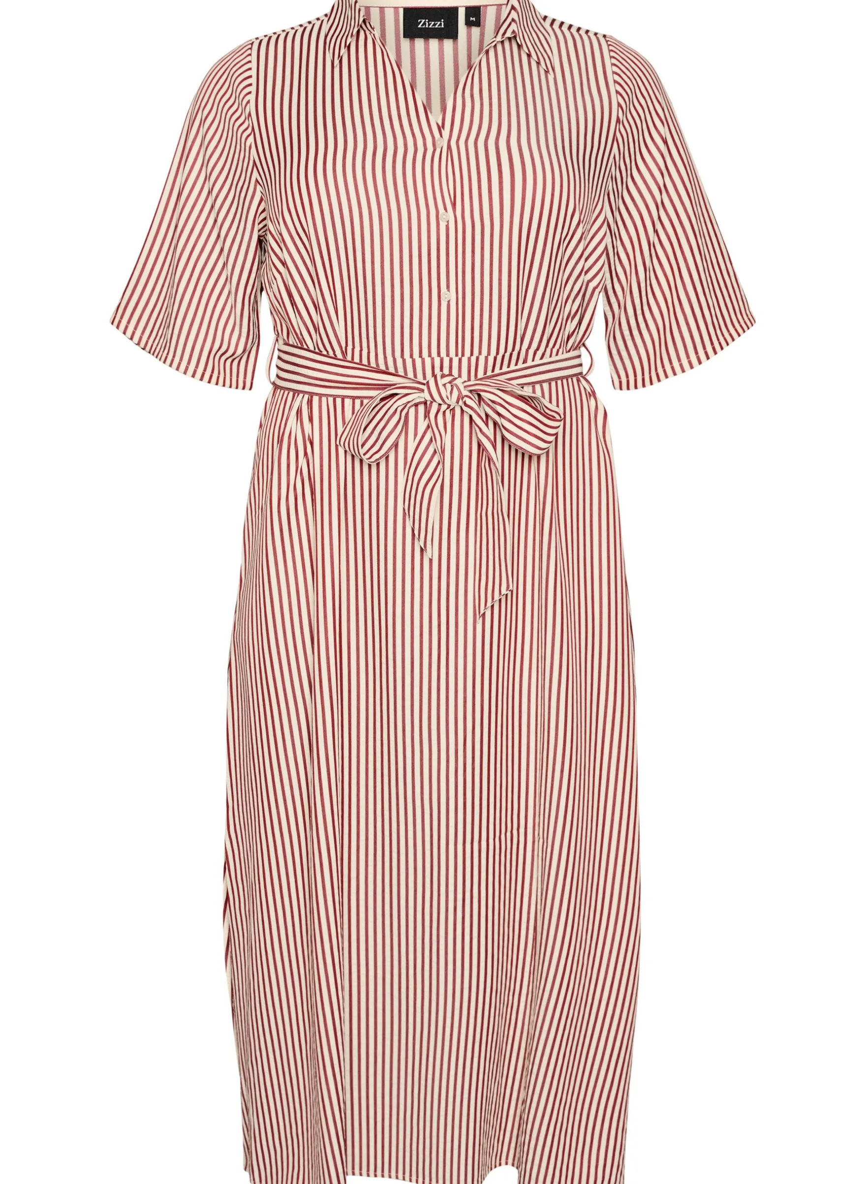 Knöchellanges Hemdblusenkleid mit Bindegürtel und Streifen