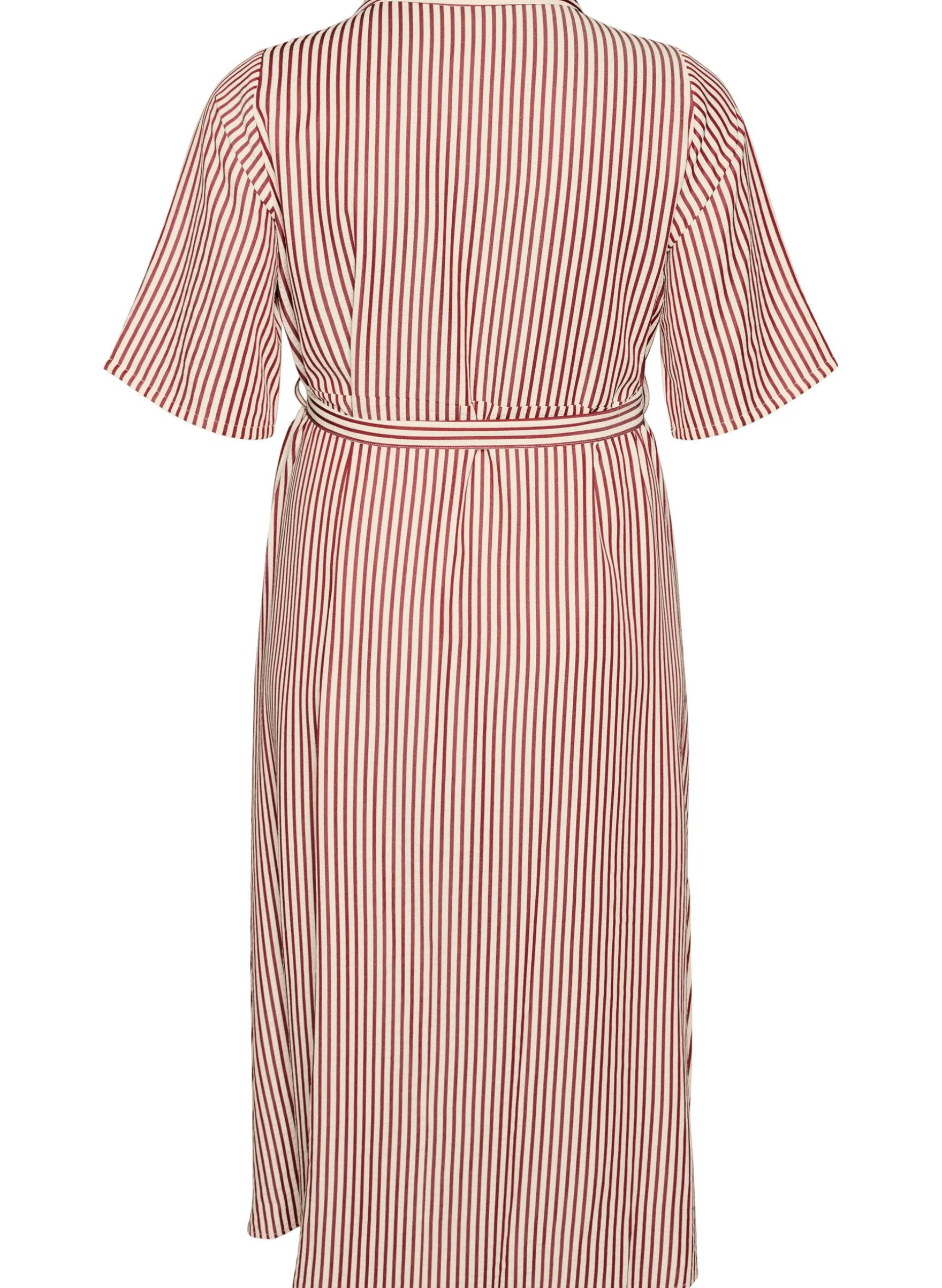 Knöchellanges Hemdblusenkleid mit Bindegürtel und Streifen