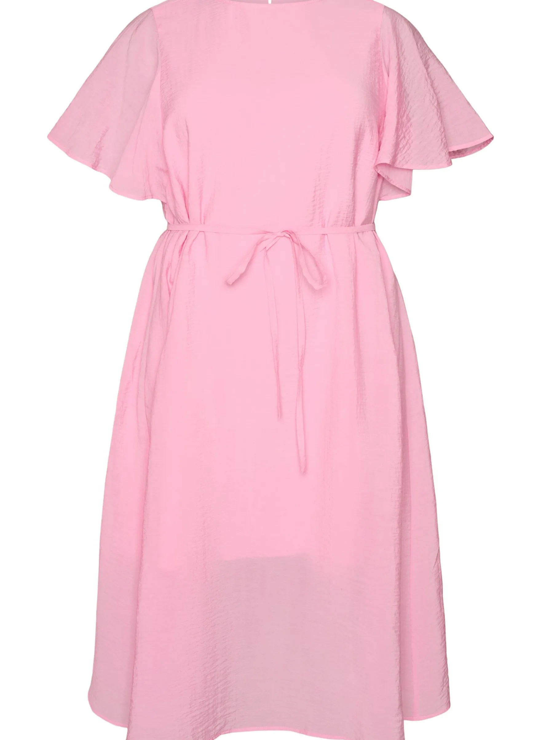 Knöchellanges Kleid mit Flügelärmeln und Bindegürtel