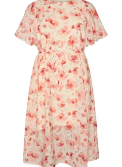 Knöchellanges Kleid mit Flügelärmeln und Bindegürtel