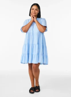 Knielanges A-Linien-Kleid aus Leinen und Viskose