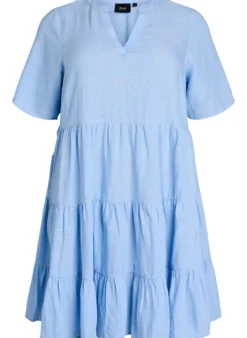 Knielanges A-Linien-Kleid aus Leinen und Viskose