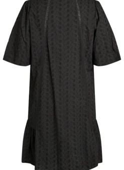 Knielanges Kleid aus Baumwolle mit Stickerei und V-Ausschnitt