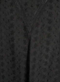 Knielanges Kleid aus Baumwolle mit Stickerei und V-Ausschnitt