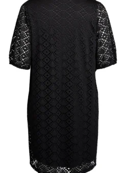 Knielanges Kleid mit Lochmuster und kurzen Ärmeln