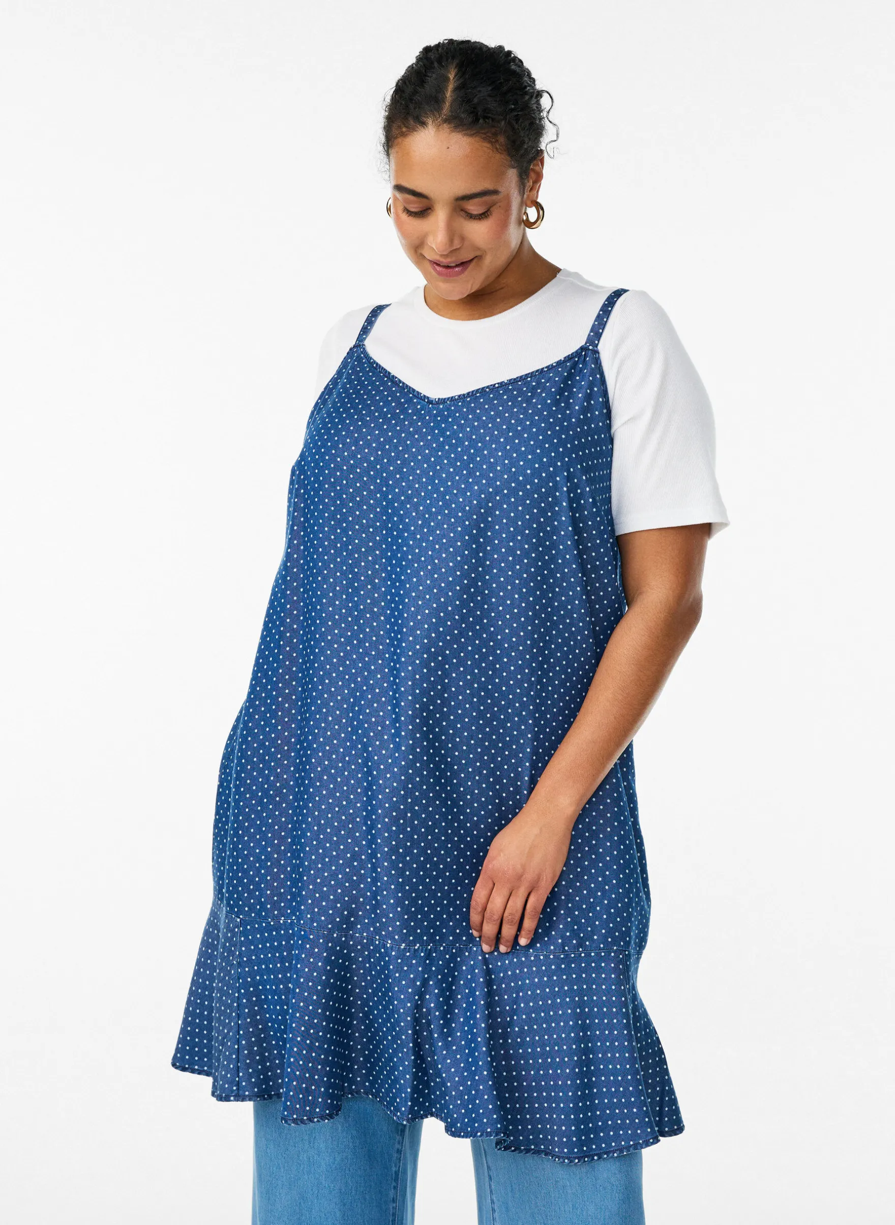 Knielanges Trägerkleid aus TENCEL™ Lyocell in Denim-Optik