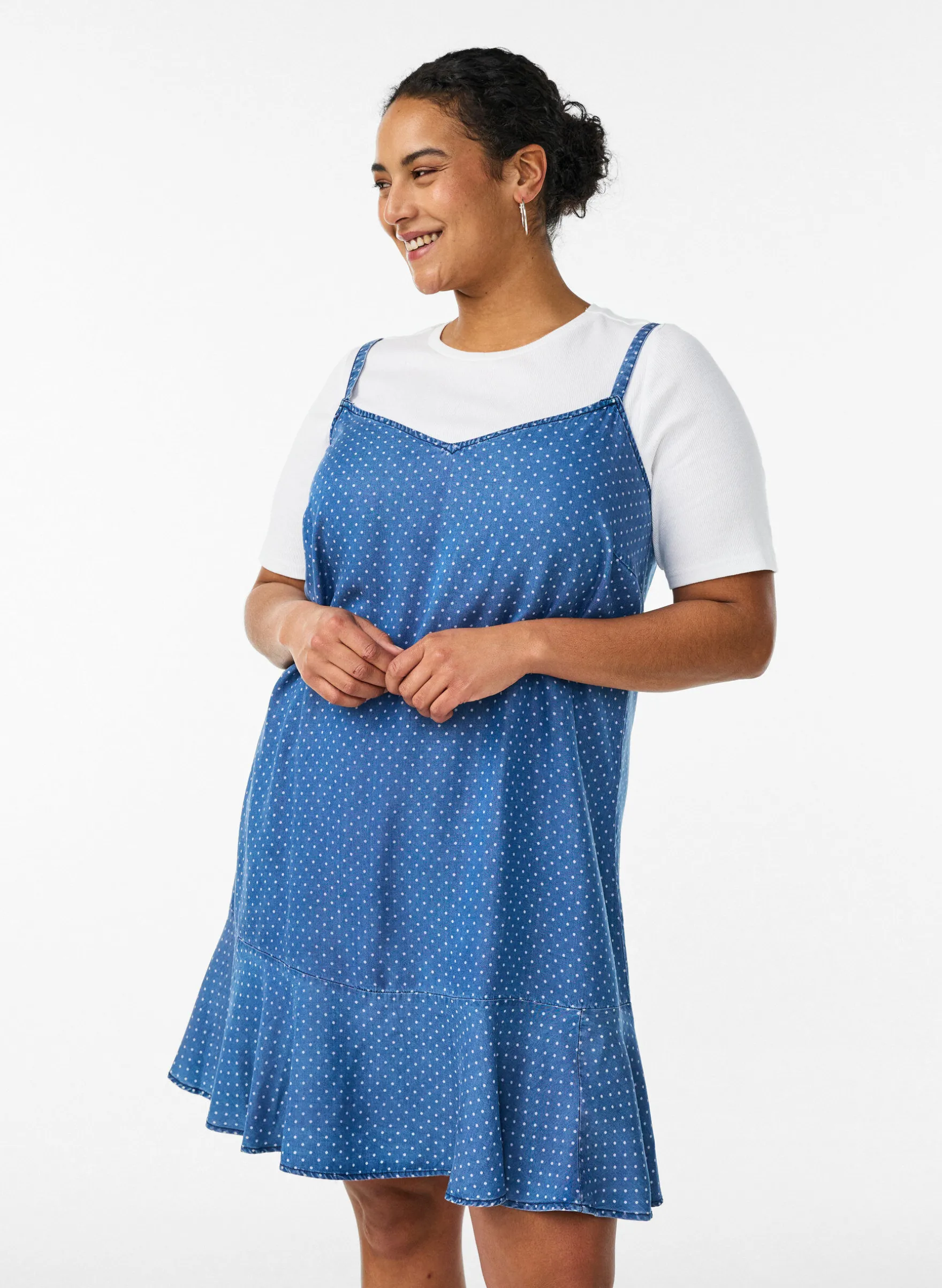 Knielanges Trägerkleid aus TENCEL™ Lyocell in Denim-Optik