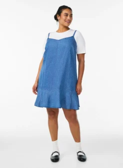 Knielanges Trägerkleid aus TENCEL™ Lyocell in Denim-Optik
