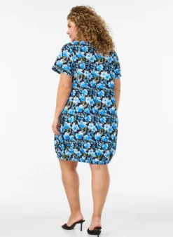 Kurzarm Baumwollkleid mit Print