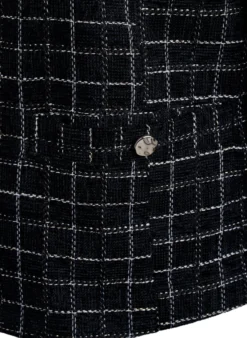 Kurzer karierter Bouclé-Blazer mit Rundhalsausschnitt
