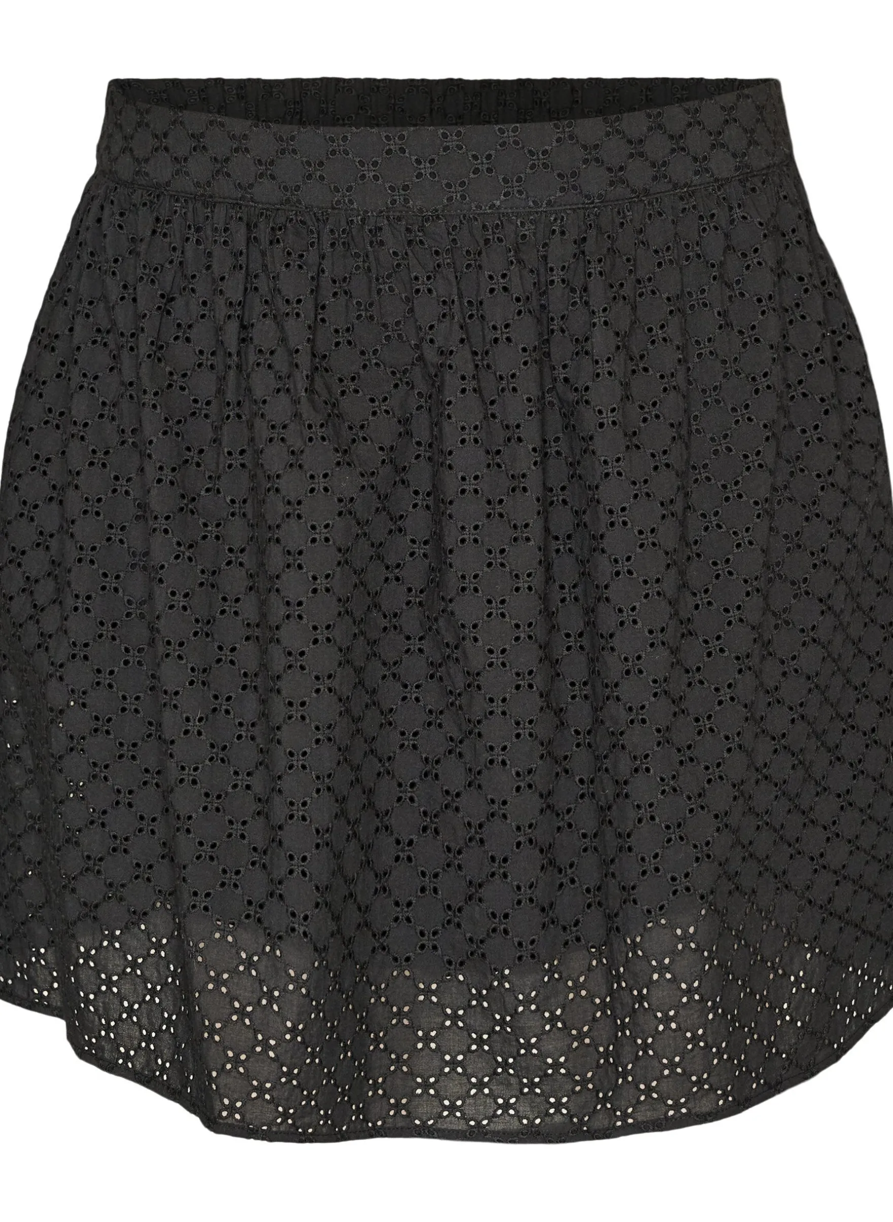 Kurzer Rock mit Broderie Anglaise und Gummizugbund
