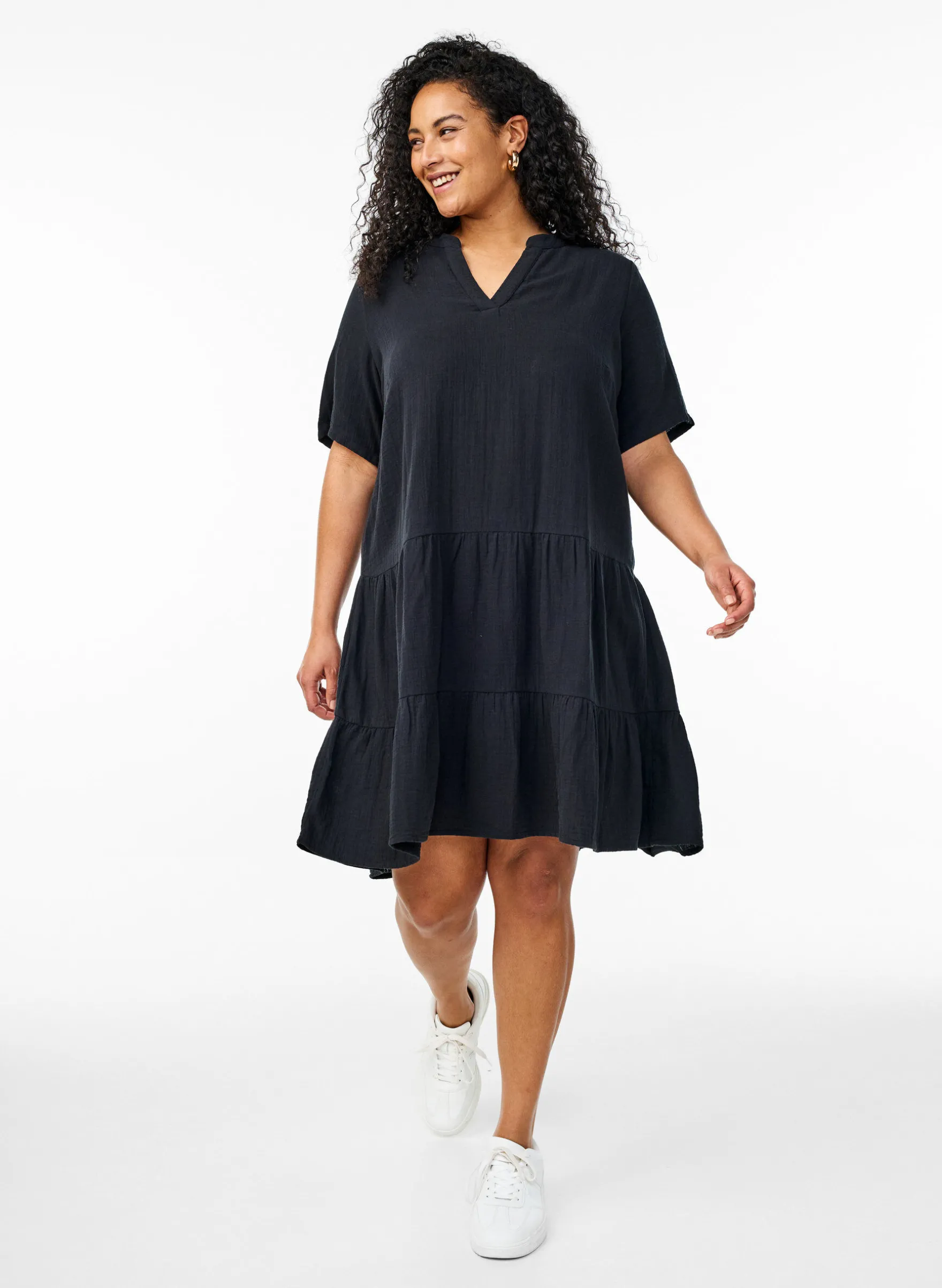 Kurzes A-Linien-Kleid aus Baumwollmusselin