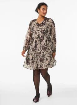 Kurzes A-Linien-Kleid mit geblümtem Print