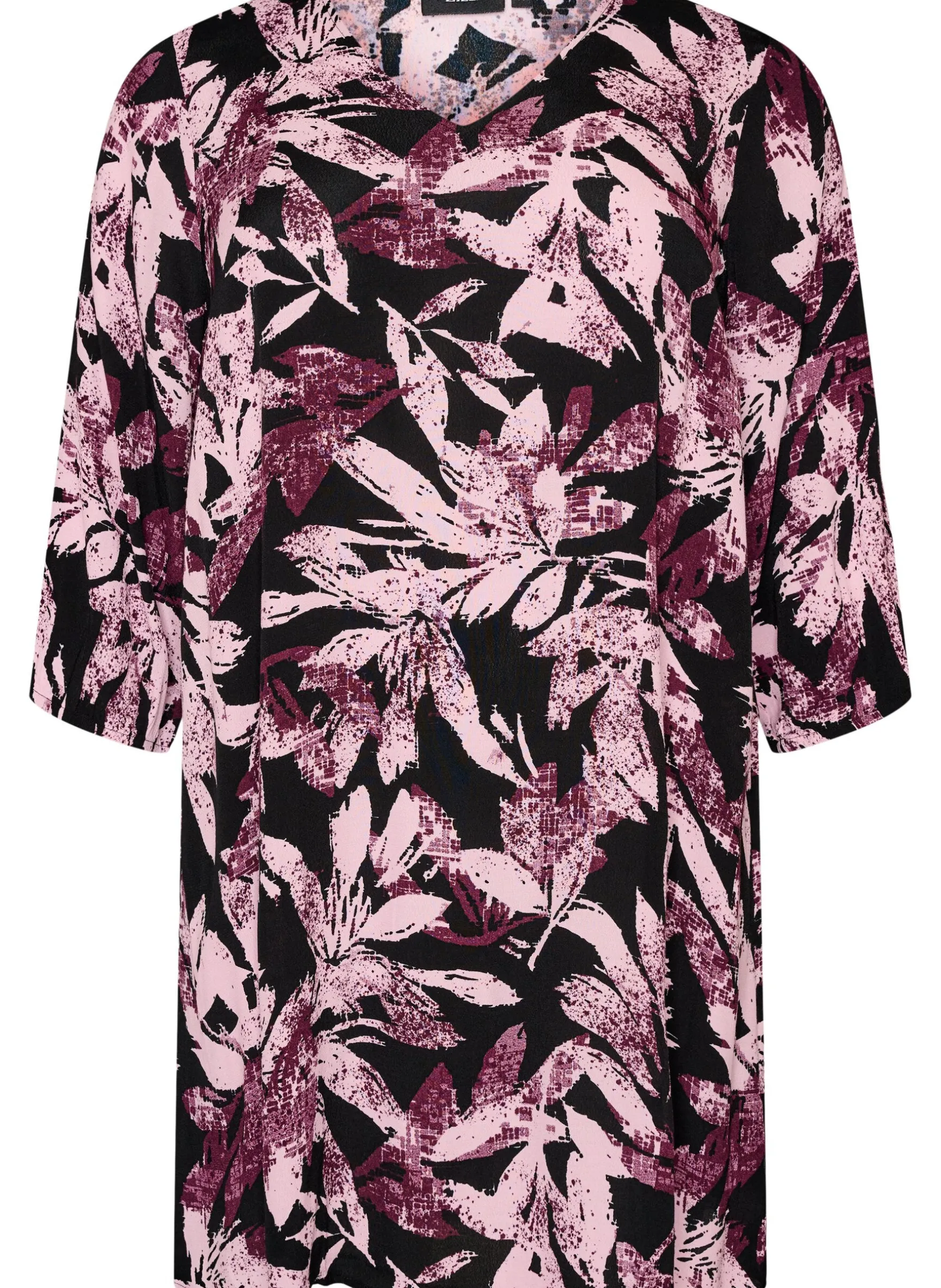 Kurzes geblümtes Kleid aus Viskose mit 3/4-Ärmeln