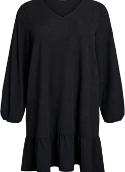 Kurzes, gemustertes Kleid mit Rüschen am Saum
