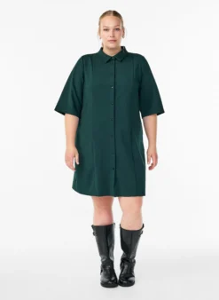Kurzes Hemdblusenkleid aus Baumwolle mit 3/4-Ärmeln