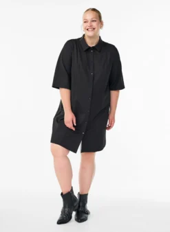 Kurzes Hemdblusenkleid aus Baumwolle mit 3/4-Ärmeln