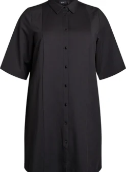 Kurzes Hemdblusenkleid aus Baumwolle mit 3/4-Ärmeln