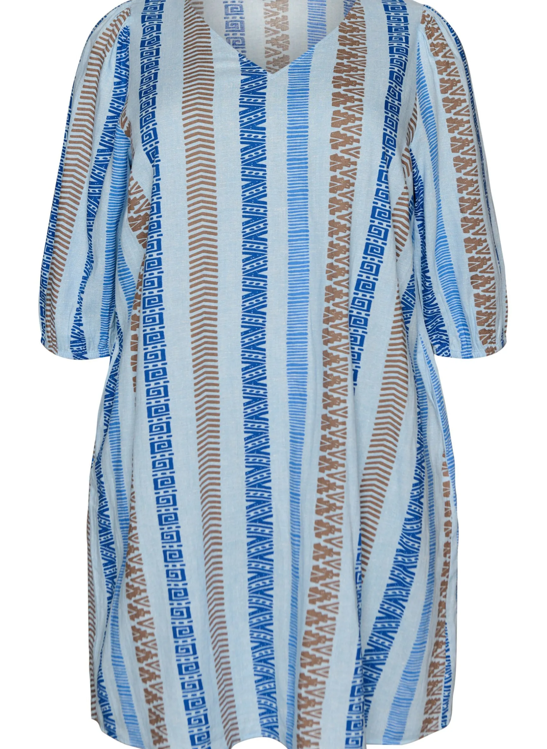 Kurzes Kleid aus Leinen und Viskose mit 3/4-Ärmeln