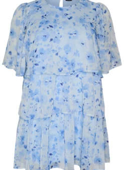 Kurzes Kleid in Chiffon-Optik mit Blumenprint und Volantlagen