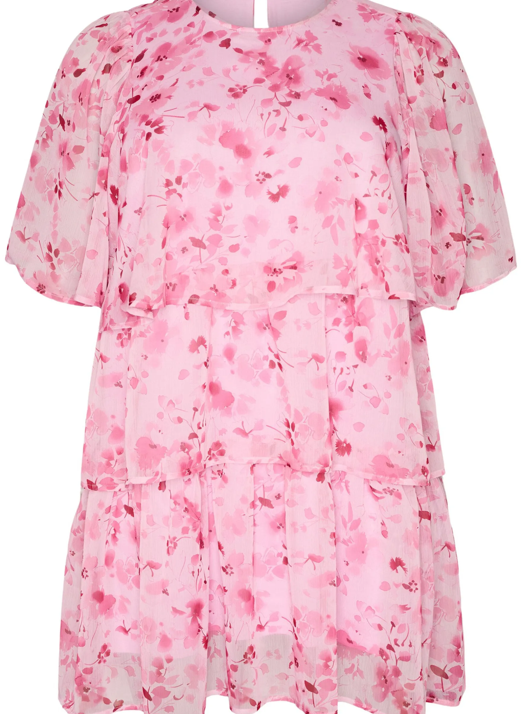 Kurzes Kleid in Chiffon-Optik mit Blumenprint und Volantlagen