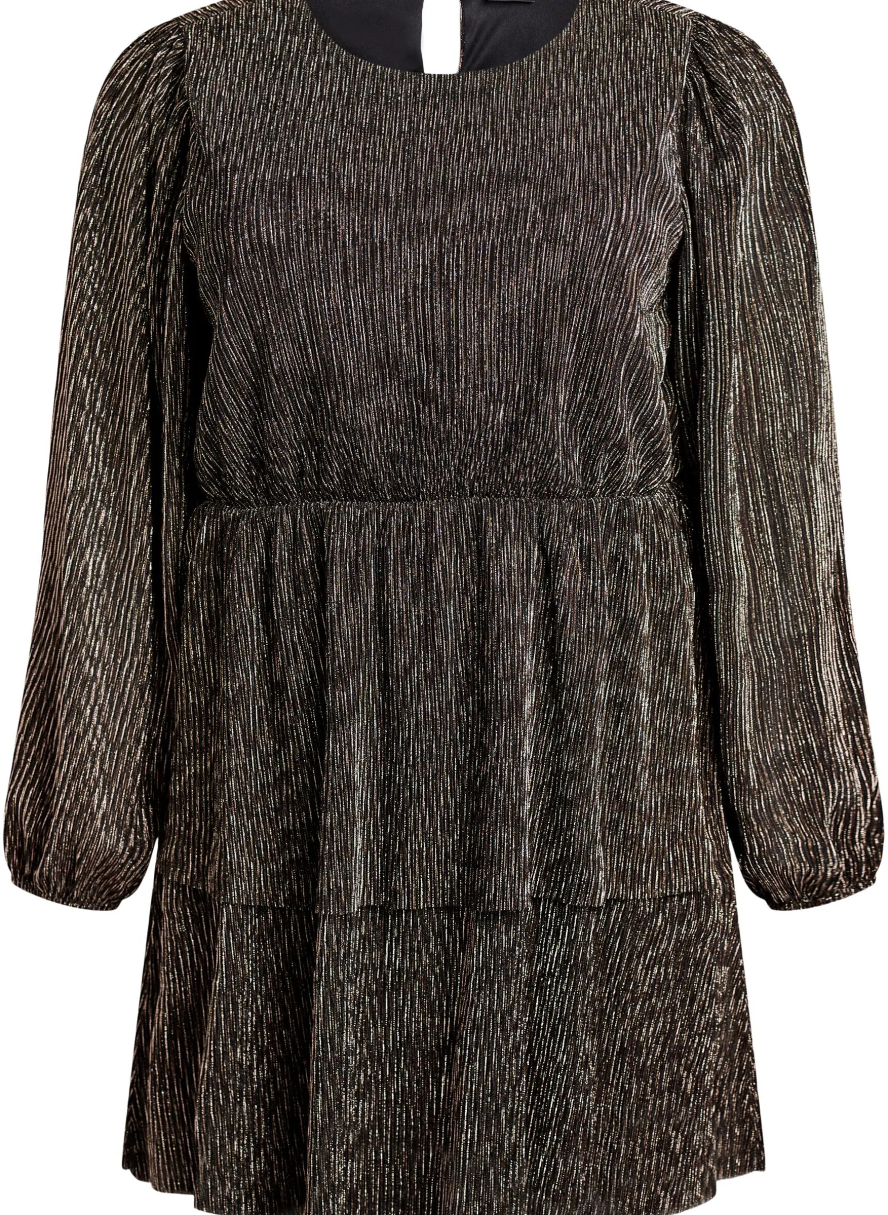 Kurzes Kleid mit Glitzerstreifen und langen Ärmeln
