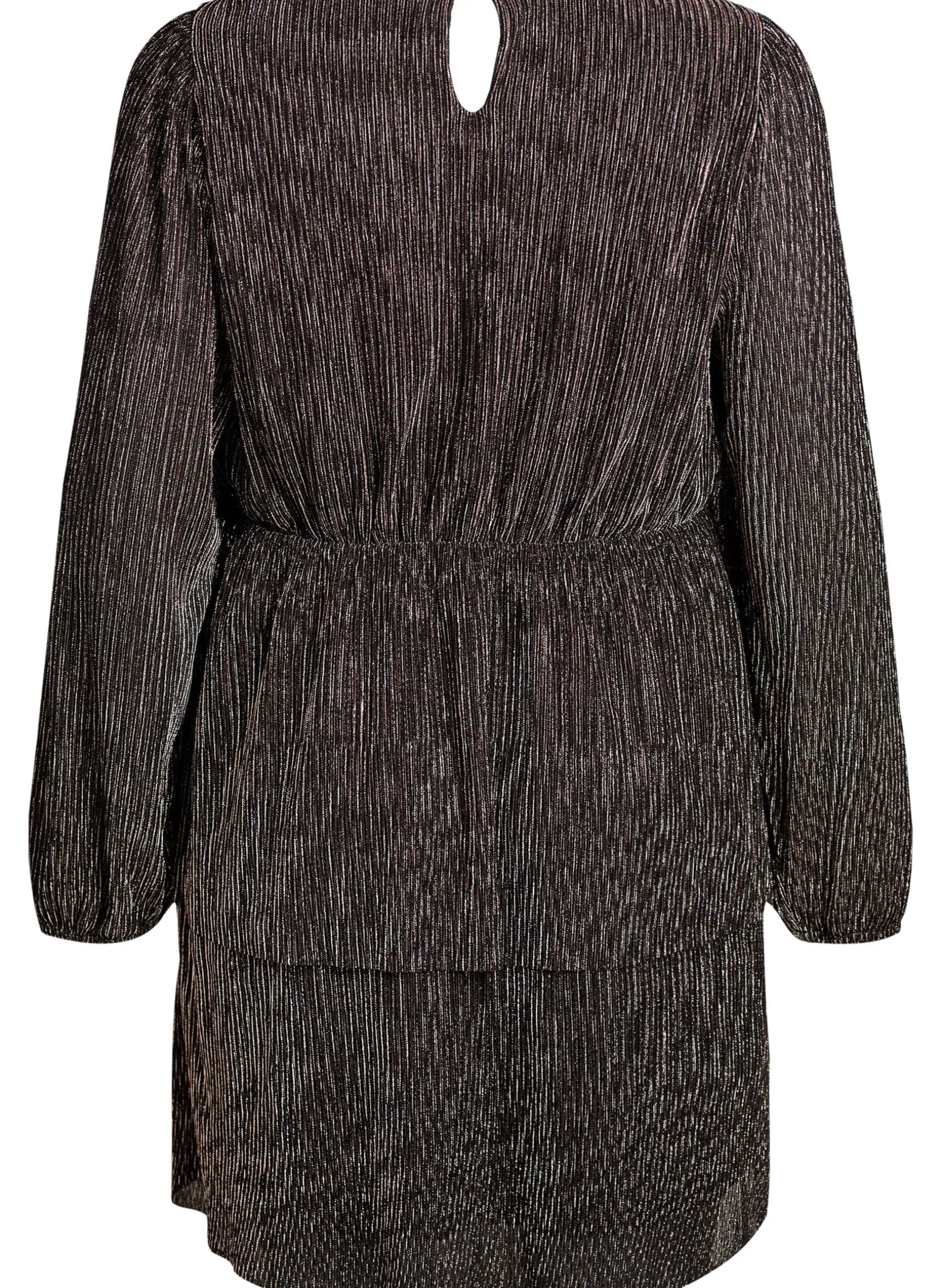 Kurzes Kleid mit Glitzerstreifen und langen Ärmeln