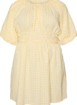 Kurzes kleinkariertes Kleid mit Ballonärmeln