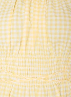 Kurzes kleinkariertes Kleid mit Ballonärmeln