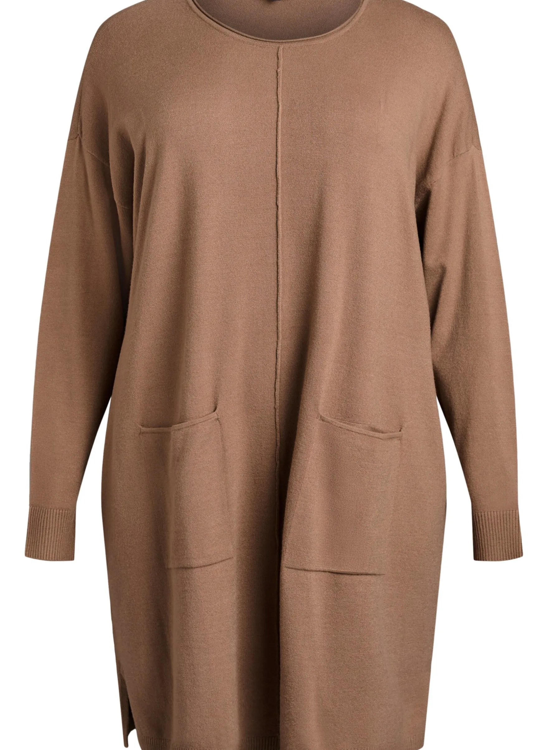 Kurzes Strickkleid mit Mittelnaht und Taschen