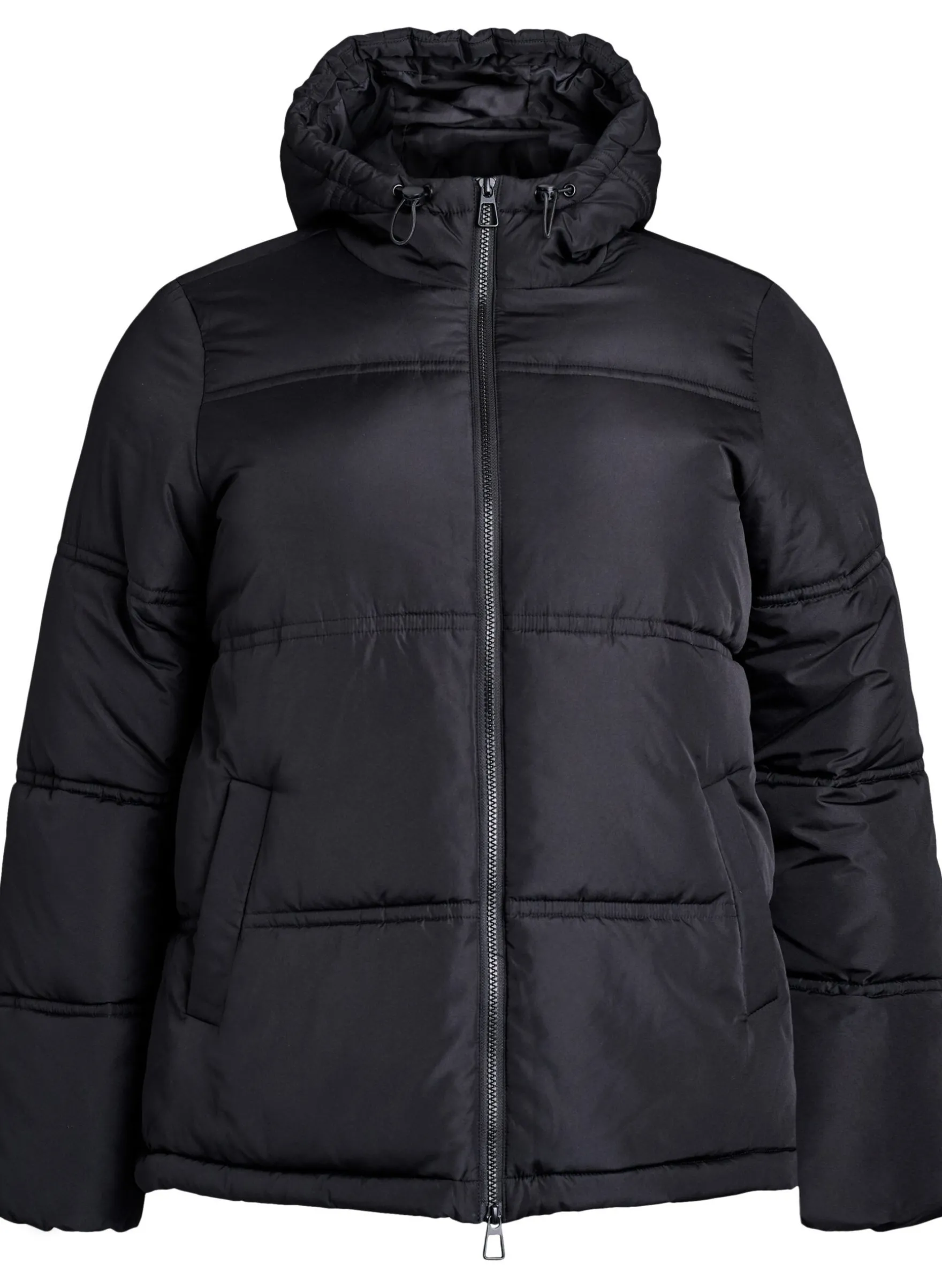 Kurze Steppjacke mit Kapuze und Zwei-Wege-Reißverschluss