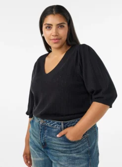 Kurzärmelige Bluse aus Strick mit Pointelle-Muster