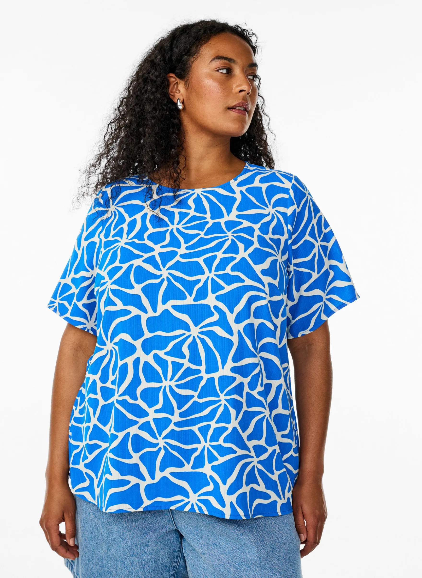 Kurzärmelige Bluse mit Rundhalsausschnitt