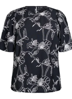 Kurzärmelige Bluse mit Stickmuster