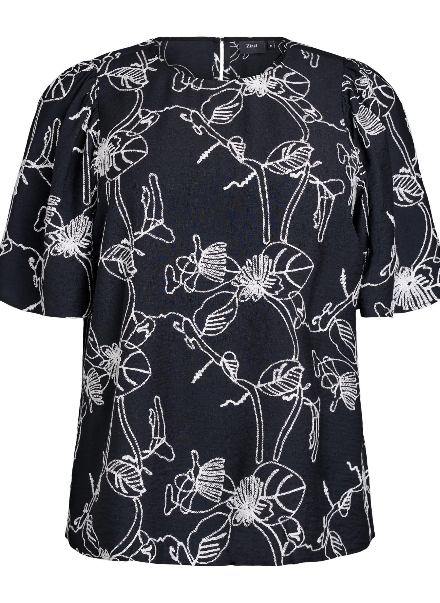 Kurzärmelige Bluse mit Stickmuster