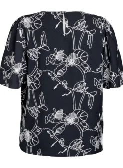 Kurzärmelige Bluse mit Stickmuster