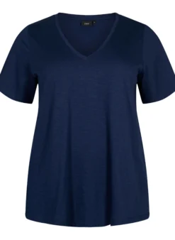 Kurzärmeliges Basic T-Shirt mit V-Ausschnitt