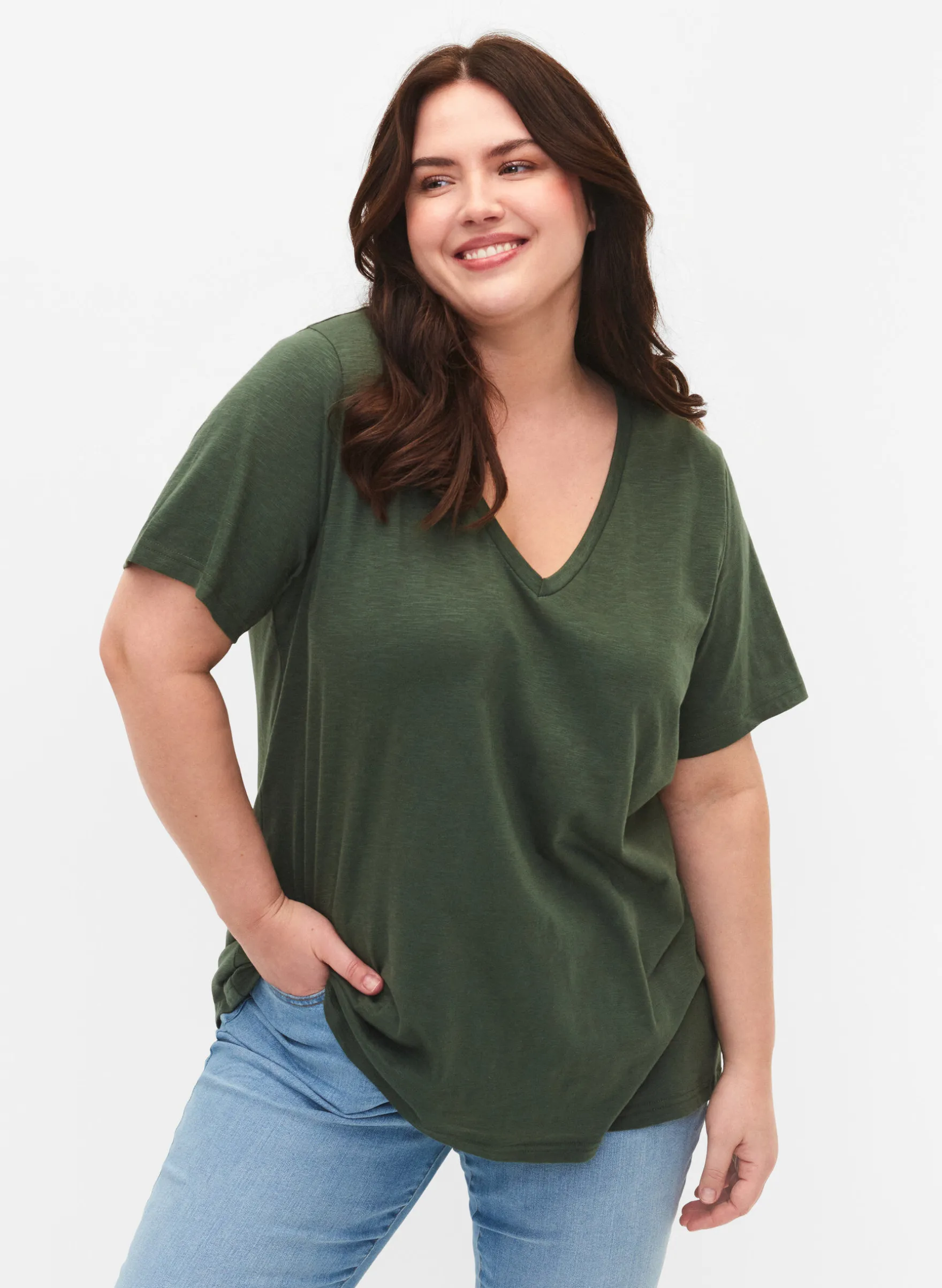 Kurzärmeliges Basic T-Shirt mit V-Ausschnitt