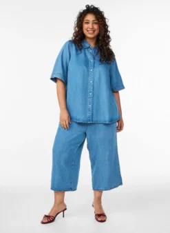 Kurzärmeliges Hemd aus Lyocell in Jeans-Optik