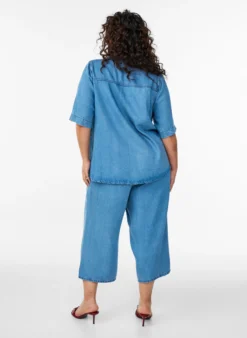 Kurzärmeliges Hemd aus Lyocell in Jeans-Optik