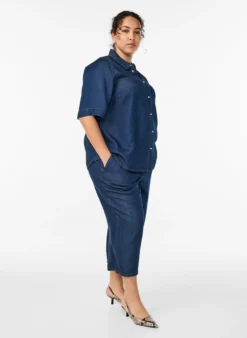 Kurzärmeliges Hemd aus Lyocell in Jeans-Optik