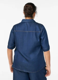 Kurzärmeliges Hemd aus Lyocell in Jeans-Optik