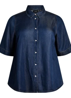 Kurzärmeliges Hemd aus Lyocell in Jeans-Optik