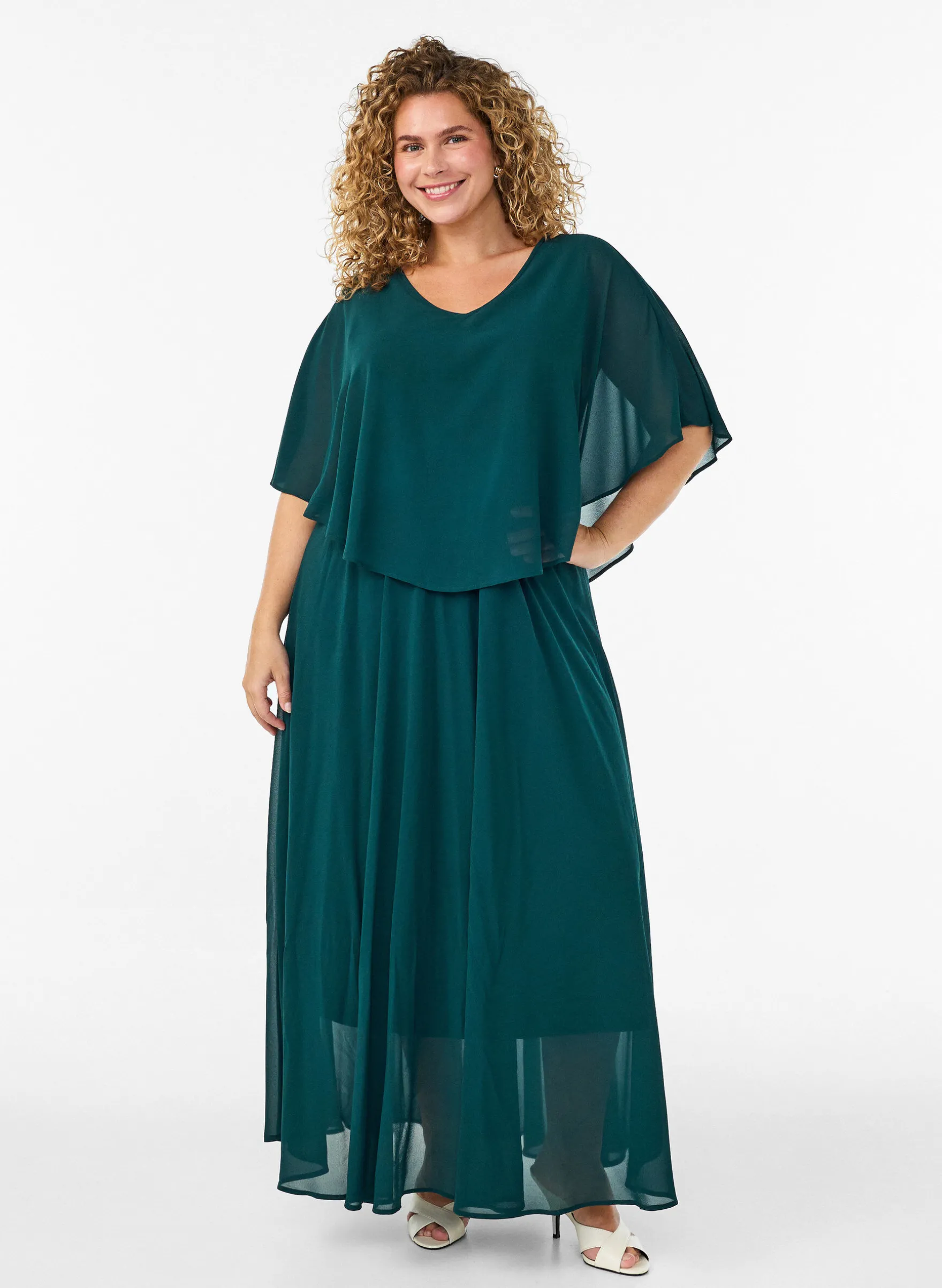 Kurzärmeliges Maxikleid in A-Linie
