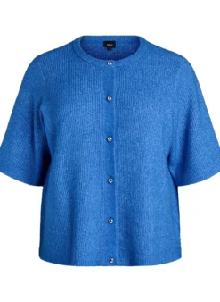 Kurzärmelige Strickjacke mit glänzenden Kugelknöpfen