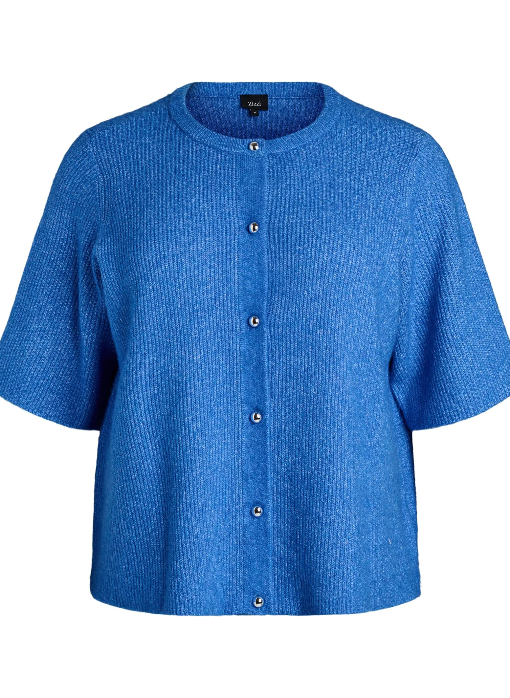 Kurzärmelige Strickjacke mit glänzenden Kugelknöpfen